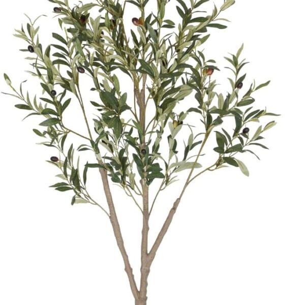 Olive Trees Artificial Indoor, 5FT Tall Faux Olive Tree with White Tall Planter, Artificial Plants with Natural Wood Trunk and Lifelike Fruits for Home Office Decor