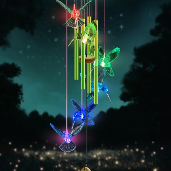 Wind Chimes,Hummingbird Solar Wind Chimes for Outside,Green Gradation Aluminum Tubes Deep Tone Memorial Wind Bell for Garden/Patio Mobiles Decorative Gifts for Mom, Wife, Grandma Neighbors(37" Long)