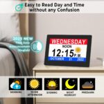 【2025 New】Digital Clock with Voice-Talking Date and Week, 19 Alarms Custom Reminders, Calendar Clock for Dementia, Auto DST, 10-Levels Auto Dimming, 8 Colors, Talking Time, 7" BLACK with 1.5M Adaptor - Image 2