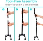 Vive Quad Canes - 4 Prong Folding Cane with Extra Handle for Men, Women & Seniors - Walking Sticks, Adjustable & Lightweight - Upright Offset Aid for Balance Support for Elderly, Handicap & Disabled - Image 9