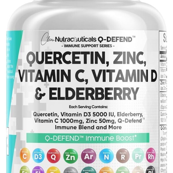 Clean Nutraceuticals Quercetin Zinc Vitamin C Vitamin D Bromelain Elderberry - Lung Immune Support Supplement Adults with Artemisinin, Sea Moss, Echinacea, Allergy Relief