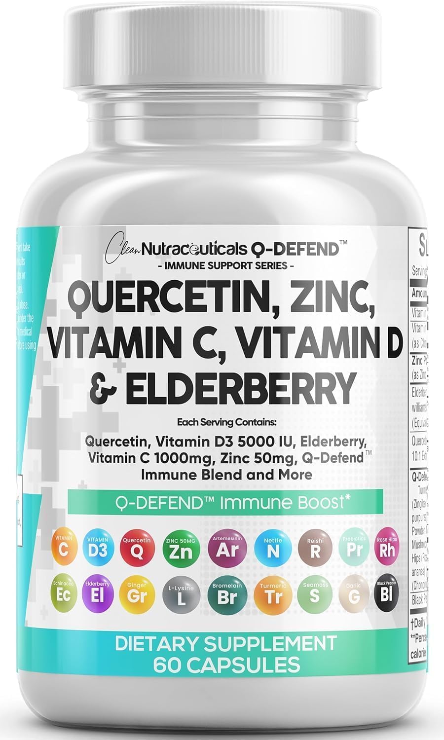 61DpYrRzmyL._AC_SL1500_.jpg Clean Nutraceuticals Quercetin Zinc Vitamin C Vitamin D Bromelain Elderberry - Lung Immune Support Supplement Adults with Artemisinin, Sea Moss, Echinacea, Allergy Relief - Image 1