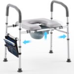 Bedside Commode for Seniors, FSA HSA Eligible Bedside Commode with Adjustable Width and Height, 400 LBS Weight Capacity, 16.9 Inch Extra Large Soft Seat Plate
