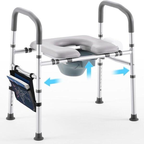 Bedside Commode for Seniors, FSA HSA Eligible Bedside Commode with Adjustable Width and Height, 400 LBS Weight Capacity, 16.9 Inch Extra Large Soft Seat Plate