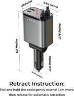 LISEN Retractable Car Charger [69W USB C Car Accessories Adapter ] for iPhone 16 USB C Charger Fast Charging, Ford Travel Essentials Gifts for Women Men, Road Trip Essentials for iPhone 16 15 14 13 12 - Image 4