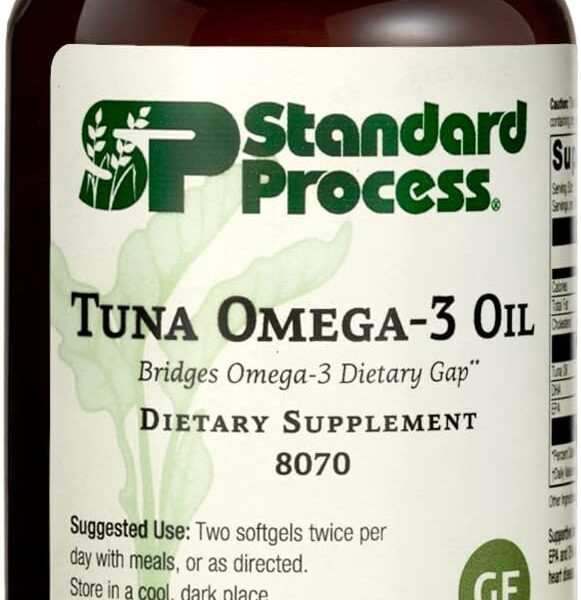 Standard Process Inc. Tuna Omega-3 Oil EPA and DHA - Whole Food Support, Brain Health and Brain Support, Eye Health, Skin Health and Hair Health with Tuna Oil - Gluten Free - 120 Softgels