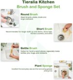 Tieralia 5-Piece Eco-Friendly Bamboo Dish Brush Set with Compostable Wood Pulp Sponges | Bamboo Kitchen Cleaning Set - Image 6