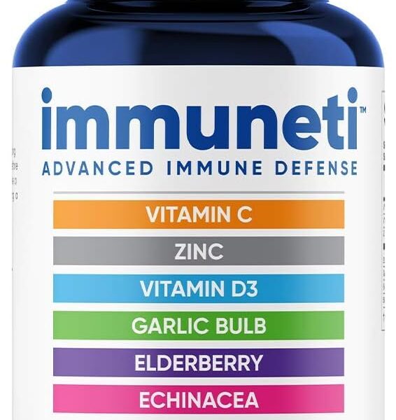 Immuneti - Advanced Immune Defense, 6-in-1 Powerful Blend of Vitamin C, Vitamin D3, Zinc, Elderberries, Garlic Bulb, Echinacea - Supports Overall Health, Provides Vital Nutrients & Antioxidants