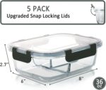 M MCIRCO [5-Pack, 36 oz] Glass Meal Prep Containers 3 Compartment with Lids, Glass Lunch Containers,Food Prep Lunch Box,Bento Box,Microwave, Oven, Freezer, Dishwasher (4.5 Cups) - Image 2