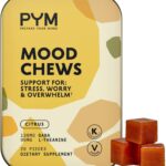 PYM Citrus Mood Chews Support for Stress, Worry & Overwhelm, 20 Count | 130mg GABA, 90mg L-Theanine | Vegan, Non-GMO, Gluten-Free, No Added Sugar | All-Natural Mood Balance Supplement Made in USA