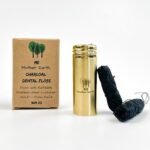 Vegan Bamboo Charcoal Dental Floss with Gold Stainless Steel Container, Made with Natural Candelilla Wax, with 30M x2 Floss Refill, Peppermint, Zero Waste Eco Friendly Products