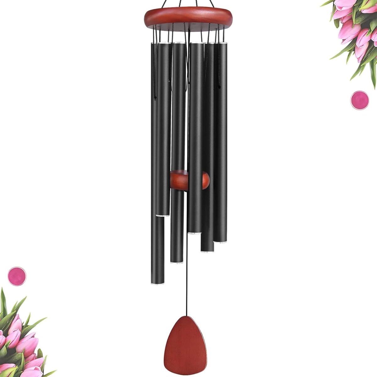 Large Aluminium Wind Chimes Outside, Soothing Melodic Wind Chime, Suitable Outdoor Garden Patio Decor, Gift for Mom Women Neighbors (36 Inches Black) - Image 1