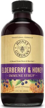 Honey Gardens Elderberry & Honey Immune Syrup - Black Elderberry Syrup for Adults & Kids, Natural Throat Defense Wellness Supplement with Propolis & Organic Apple Cider Vinegar - 8 Fl Oz