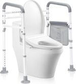 Toilet Safety Rails-Adjustable Toilet Safety Frame, FoldableTtoilet Support Rails with Handles, Heavy Duty Toilet Handles for Elderly, Seniors, Handicap & Disabled-Fits Most Toilets