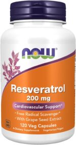 NOW Supplements, Natural Resveratrol 200 mg with Red Wine Extract, 120 Veg Capsules