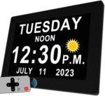 19 Alarms Digital Clock with Voice Talking Time, Auto DST, 20 Custom Reminders, 10-Level Auto Dimmer, 6 Display Modes, Day Date Calendar Clock for Seniors Dementia Alzheimers'- 7 Inch with Remote