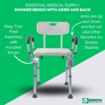 Essential Medical Supply Height Adjustable Shower and Bath Bench with Padded Arms, Contoured Back and Textured Shower Chair Seat - Perfect for The Bath and Shower - Image 4