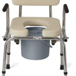 Medline Drop Arm Commode with Padded Seat and Backrest, Durable Toilet Chair for Adults and Seniors, Removable Pail, Splash Guard, Drop Down Arms for Easy Transfer, 350 lb. Weight Capacity, Tan