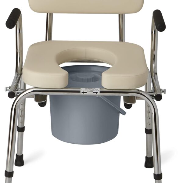 Medline Drop Arm Commode with Padded Seat and Backrest, Durable Toilet Chair for Adults and Seniors, Removable Pail, Splash Guard, Drop Down Arms for Easy Transfer, 350 lb. Weight Capacity, Tan