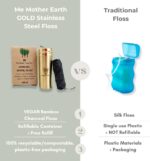 Vegan Bamboo Charcoal Dental Floss with Gold Stainless Steel Container, Made with Natural Candelilla Wax, with 30M x2 Floss Refill, Peppermint, Zero Waste Eco Friendly Products - Image 3