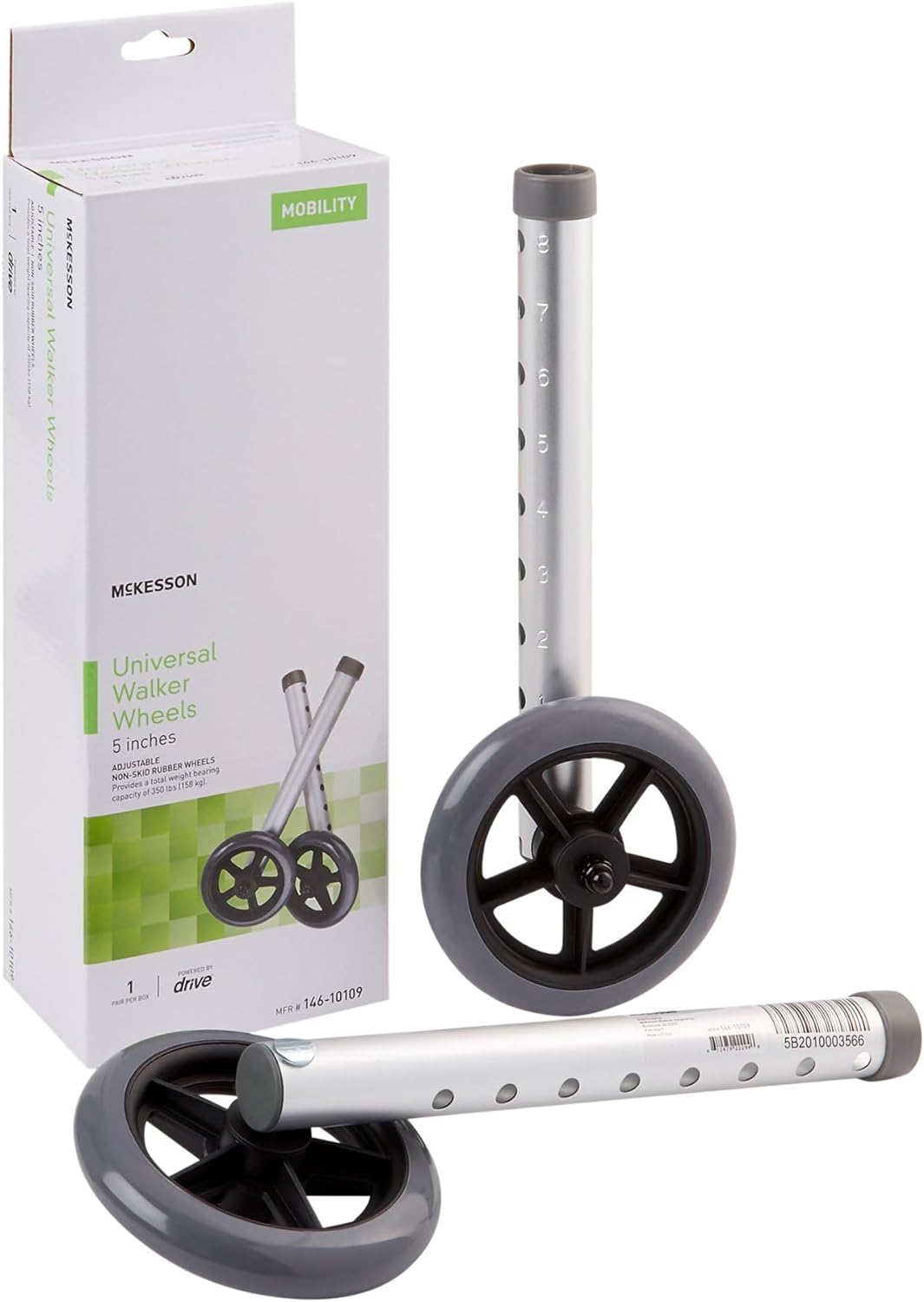 61My66e8VrL._AC_SL1500_.jpg McKesson Universal Walker Wheels, Adjustable, 5 in Caster Wheels, 1 Pair - Image 1