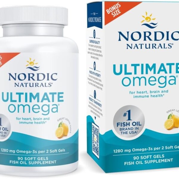 Nordic Naturals Ultimate Omega, Lemon Flavor - 90 Soft Gels - 1280 mg Omega-3 - High-Potency Omega-3 Fish Oil Supplement with EPA & DHA - Promotes Brain & Heart Health - Non-GMO - 45 Servings