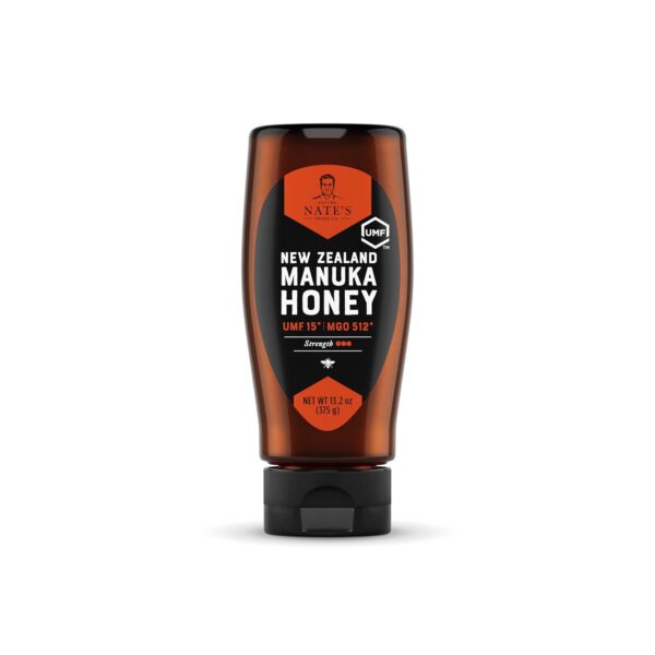 Nate's Raw Manuka Honey New Zealand MGO 512+ | UMF Certified 15+ | 13.2 oz Squeeze Bottle