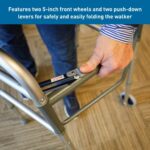 BodyMed Two Button Folding Walker with Wheels, Lightweight Mobility Aid with Foam Grips for Seniors and Adults, 300 lb. Maximum Weight Capacity - Image 5