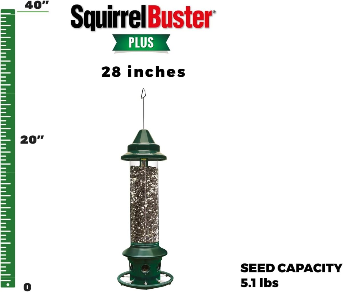 Squirrel Buster Plus Squirrel-proof Bird Feeder w/Cardinal Ring and 6 Feeding Ports, 5.1-pound Seed Capacity, Adjustable, Pole-mountable (POLE ADAPTOR SOLD SEPARATELY), Green - Image 13
