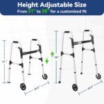 FSA/HSA Eligible Folding Walker with 2 Skis and 5" Wheels, Lightweight Walkers for Seniors and Adults, Supports up to 350 Pounds, Adjustable Height, Compact Standard Walker, Black - Image 6