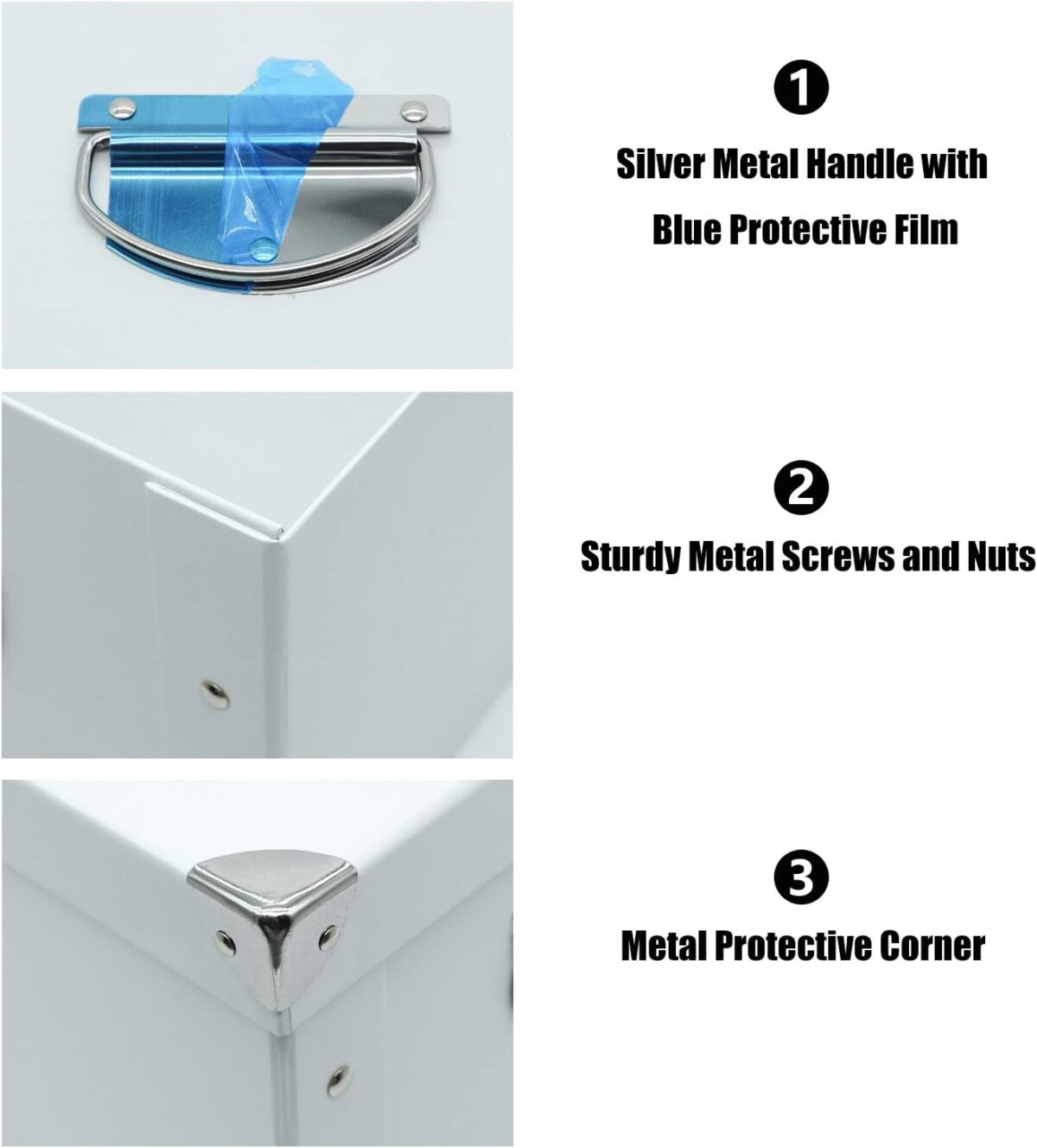 GUOZI Collapsible Storage Box, Decorative Memory Box with Lid & Metal Reinforced Corners, Cardboard File Bin with Handles, Organizer Gift Box for Keepsake Toy Photos Office Nursery Wardrobe Bookshelf - Image 3