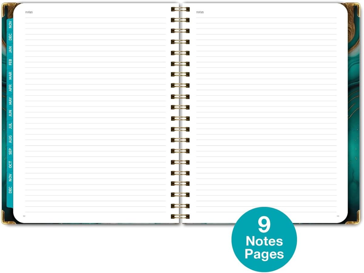 HARDCOVER 2025 Planner, 8.5"x11": 14 Months (November 2024 - December 2025), Daily Weekly Monthly Planner, Yearly Agenda, Bookmark, Pocket Folder and Sticky Note Set (Teal Gold Marble) - Image 5