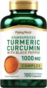 Piping Rock Turmeric Curcumin with Black Pepper 1000mg | 180 Capsules | Standardized Extract Complex | Herbal Supplement | Non-GMO, Gluten Free