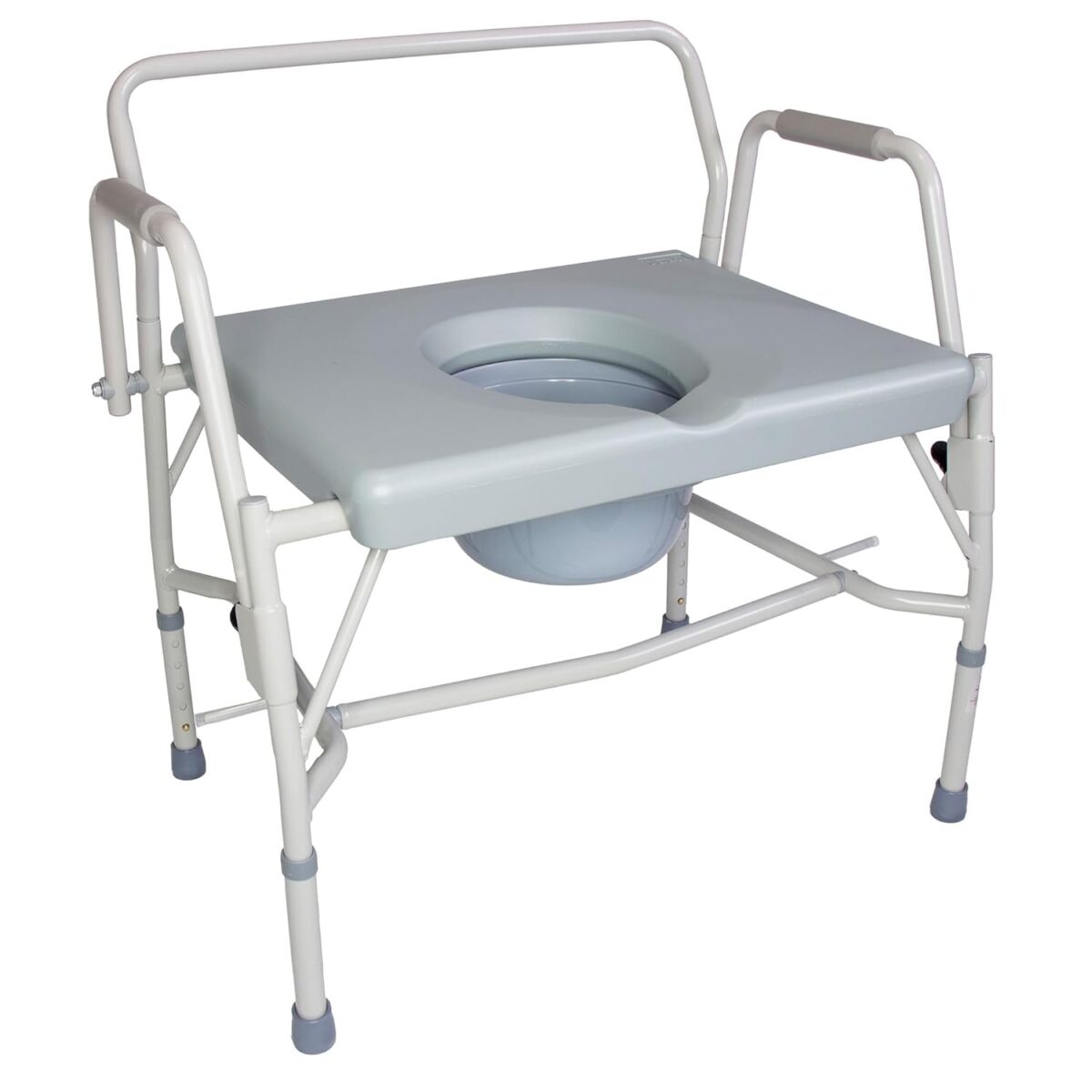 DMI Drop Arm Portable Toilet Commode, Extra-Wide Seat, 500 Pound Weight Capacity, Bucket with Lid Included, Adjustable Legs, Elderly Assistance Products, Grey - Image 1