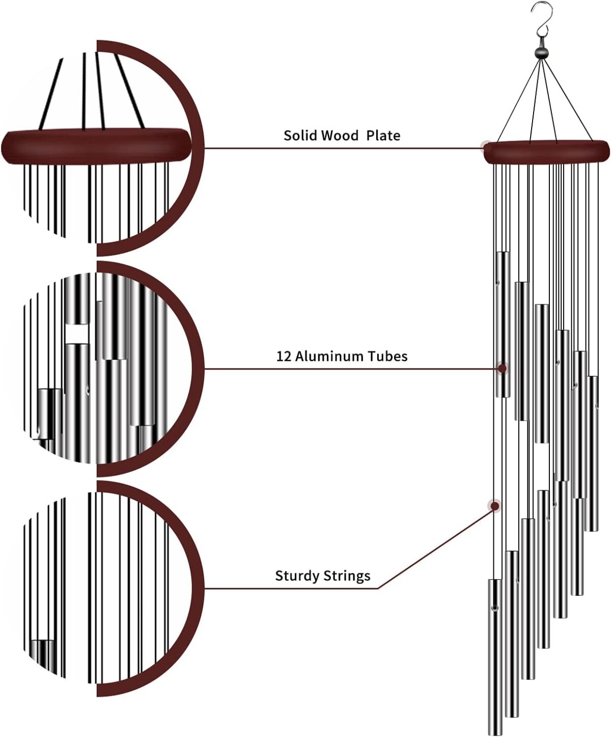 4 Pack Wind Chimes for Outside, Sympathy Wind Chimes Outdoor Clearance with 12 Aluminum Alloy Tubes and Hook, Memorial Wind Chimes Gift Decoration for Home, Patio, Garden, Outdoor - Image 3