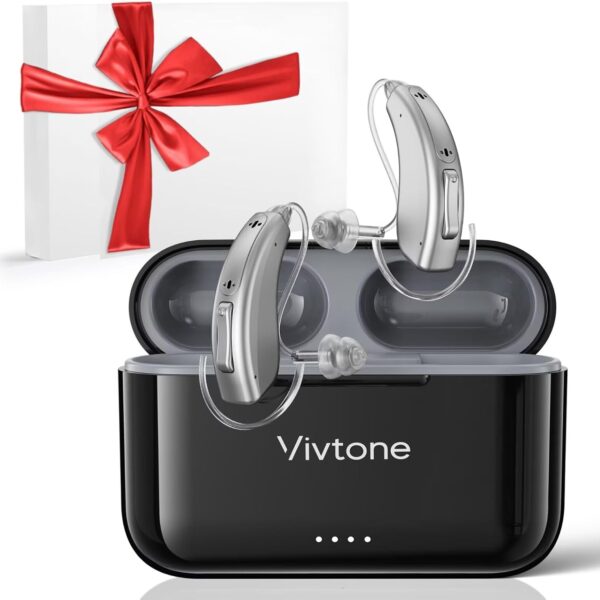 Rechargeable Hearing Aids for Seniors Adults, Advanced Multi Channel Digital BTE Hearing Assist, with Recycle Charging Case for 125 Hrs Backup Power, Auto-On/Off, Pair, Lucid508