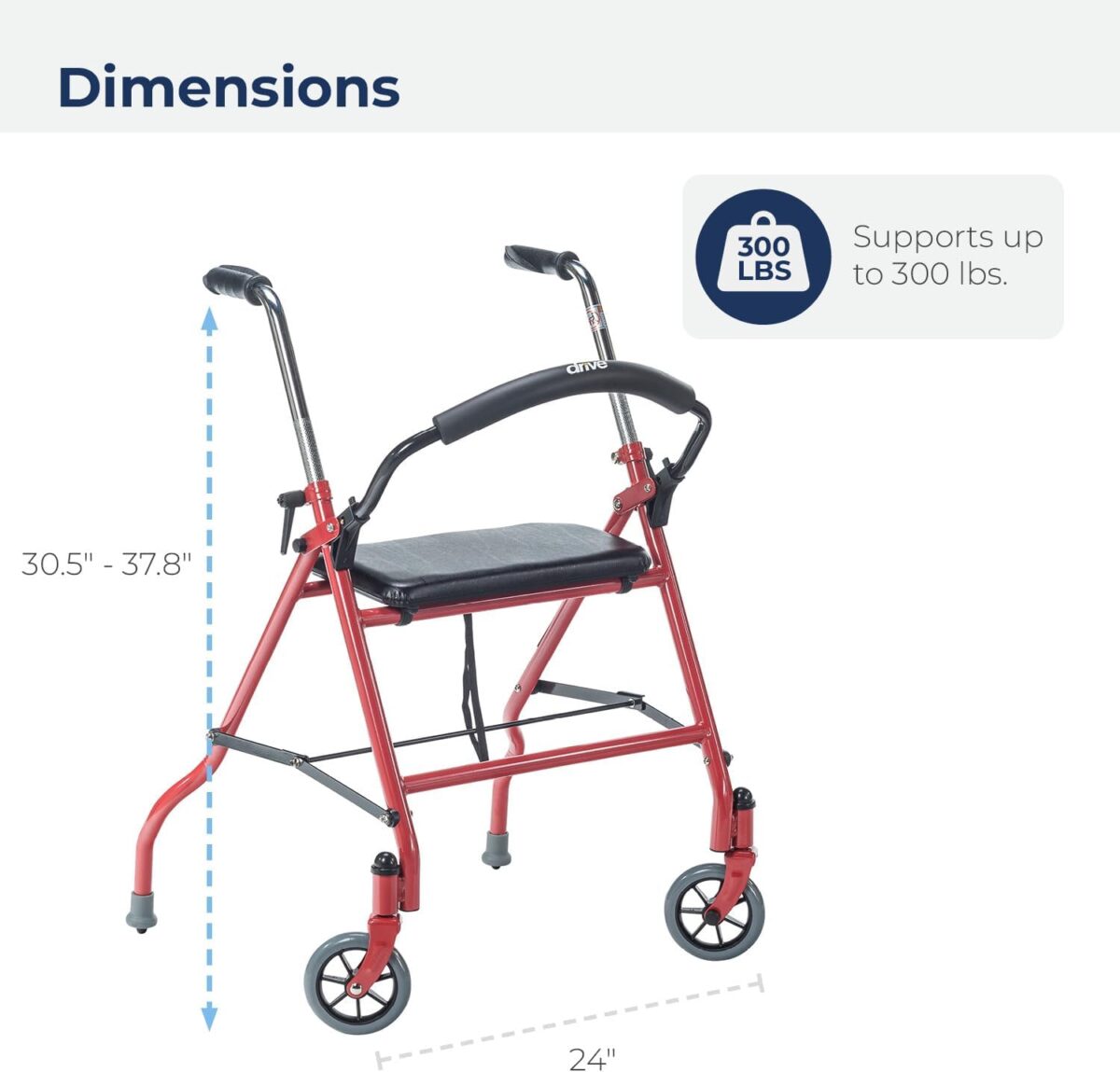 Drive Medical 1239RD Foldable Rollator Walker with Seat, Red, 1 Count (Pack of 1) - Image 2