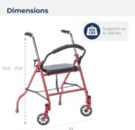 Drive Medical 1239RD Foldable Rollator Walker with Seat, Red, 1 Count (Pack of 1) - Image 2