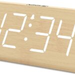 DreamSky Wooden Digital Alarm Clocks for Bedrooms - Electric Desk Clock with Large Numbers, USB Port, Battery Backup Alarm, Adjustable Volume, Dimmer, Snooze, DST, 12/24H, Wood Décor (White)