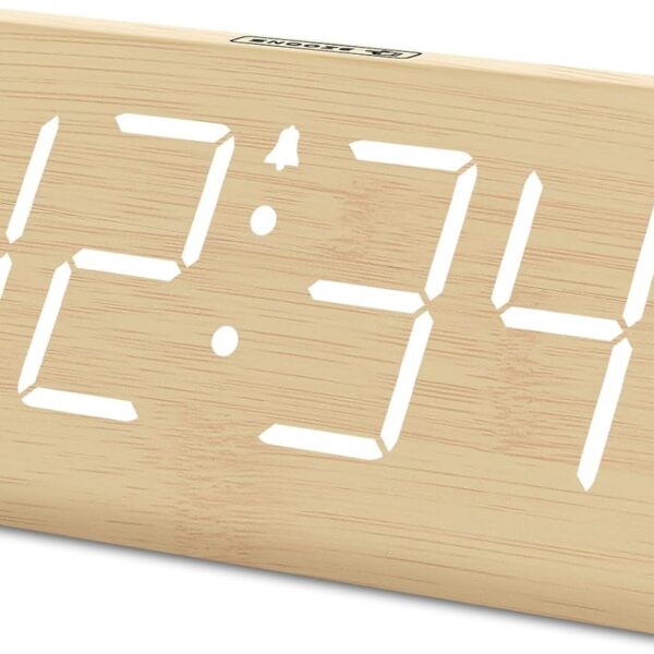 DreamSky Wooden Digital Alarm Clocks for Bedrooms - Electric Desk Clock with Large Numbers, USB Port, Battery Backup Alarm, Adjustable Volume, Dimmer, Snooze, DST, 12/24H, Wood Décor (White)