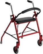 Drive Medical 1239RD Foldable Rollator Walker with Seat, Red, 1 Count (Pack of 1)