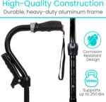 Vive Quad Canes - 4 Prong Folding Cane with Extra Handle for Men, Women & Seniors - Walking Sticks, Adjustable & Lightweight - Upright Offset Aid for Balance Support for Elderly, Handicap & Disabled - Image 8