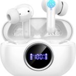 Wireless Earbuds, 2025 Bluetooth 5.4 Headphones Deep Bass Stereo Ear Buds, 4 ENC Noise Cancelling Mic 36Hrs USB-C in-Ear Earphones IP7 Waterproof Sport Workout for Laptop Pad Android iOS Phone, White
