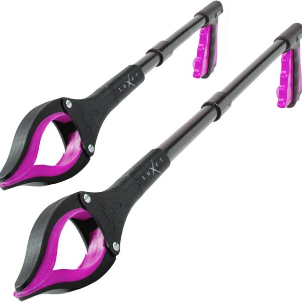 Grabber Reacher Tool - 2 Pack - Latest Version Long 19/32 Inch Foldable Pick Up Stick - Strong Grip Magnetic Tip Lightweight Trash Picker Claw Reacher Grabber Tool for Elderly Reaching, Luxet (Pink)