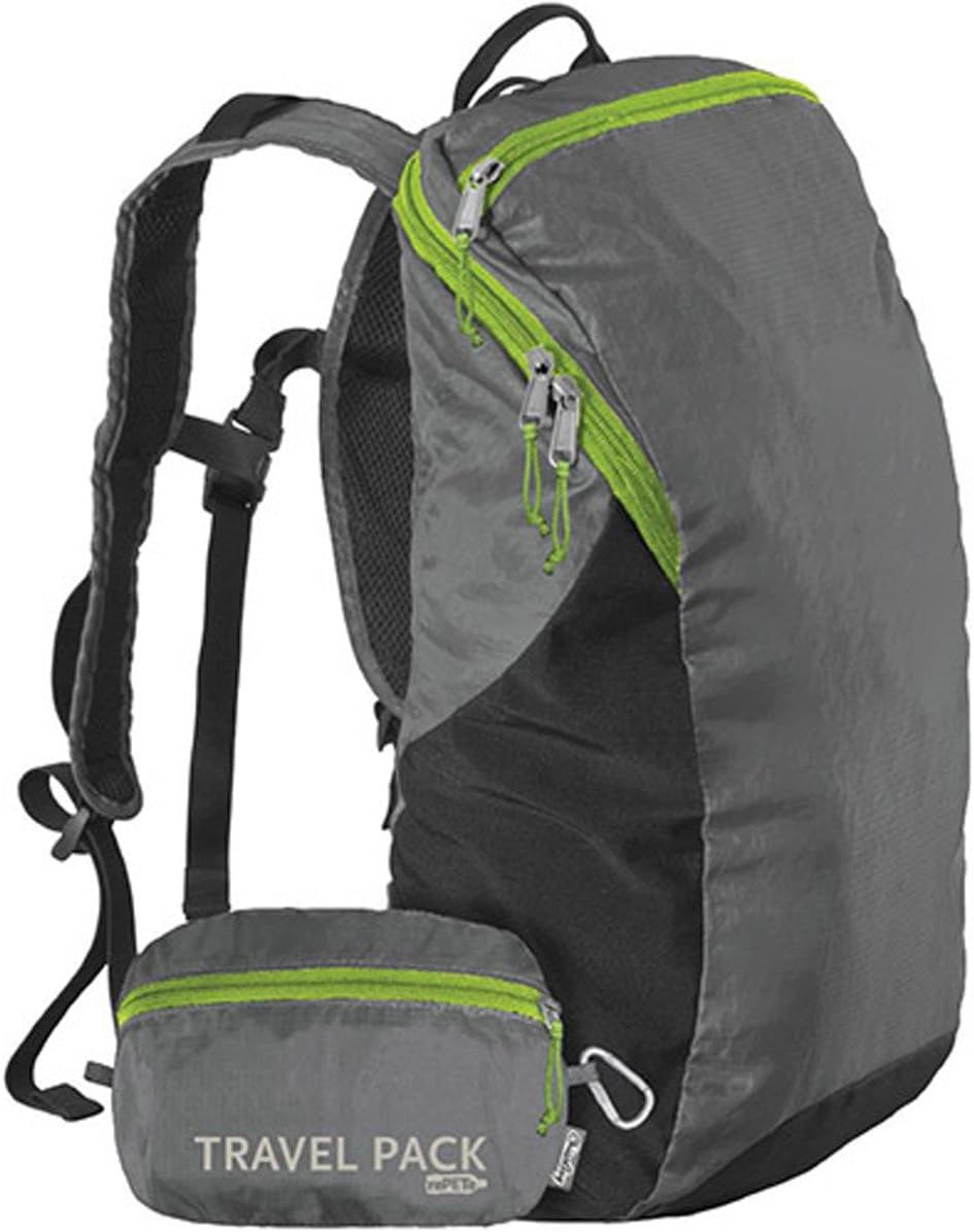 61WnNG9PVuL._AC_SL1200_.jpg ChicoBag Travel Pack rePETe Recycled Backpack w/Built-In Pouch & Carabiner Clip | Perfect for Outdoor Activities | Eco-Conscious Packable Reusable Bookbag | Stormfront (Pack of 1) - Image 1