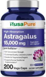 NusaPure Astragalus 15,000mg per Caps 200 Veggie Capsules (Vegetarian, Non-GMO, Vegan)