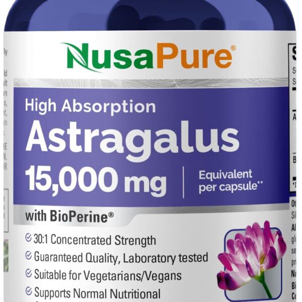 NusaPure Astragalus 15,000mg per Caps 200 Veggie Capsules (Vegetarian, Non-GMO, Vegan)