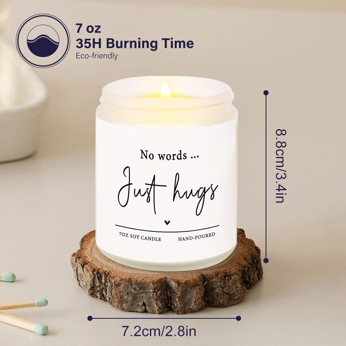 Shqiueos Sympathy Gifts for Loss of Loved One-No Words Just Hugs 7oz Lavender Scented Candle, Bereavement Gift Idea, Memorial, Grief, Thinking of You, Get Well, Comfort Condolence Gift (White) - Image 2