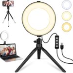 2 in 1 LED 6" Ring Light with Tripod Stand & Clamp for YouTube Video and Makeup, Mini LED Camera Light with Cell Phone Holder Desktop LED Lamp with 3 Light Modes & 11 Brightness Level