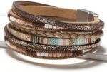 Fesciory Leather Wrap Bracelets for Women, Boho Leopard Multi-Layer Crystal Beads Cuff Bracelet Jewelry - Image 2